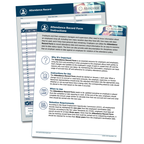 Digital attendance record tracking form sample – Workwise Compliance