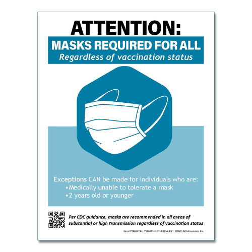 masks required for all regardless of vaccination status laminated