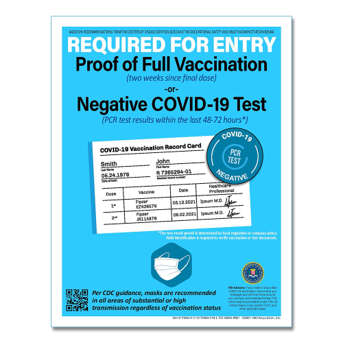 vaccination or negative test options for entry poster