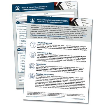 WorkWise Compliance COBRA Denial and Unavailability of Coverage Form